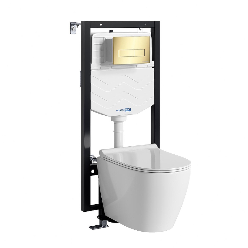 Комплект унитаза с инсталляцией WasserKRAFT Vils 56TLT.010.ME.PG03.H002 цвет Белый с сиденьем Микролифт и клавишей смыва цвет Золото глянцевое