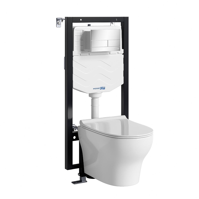 Комплект унитаза с инсталляцией WasserKRAFT Vils 56TLT.010.ME.CH04.H001 цвет Белый с сиденьем Микролифт и клавишей смыва цвет Хром