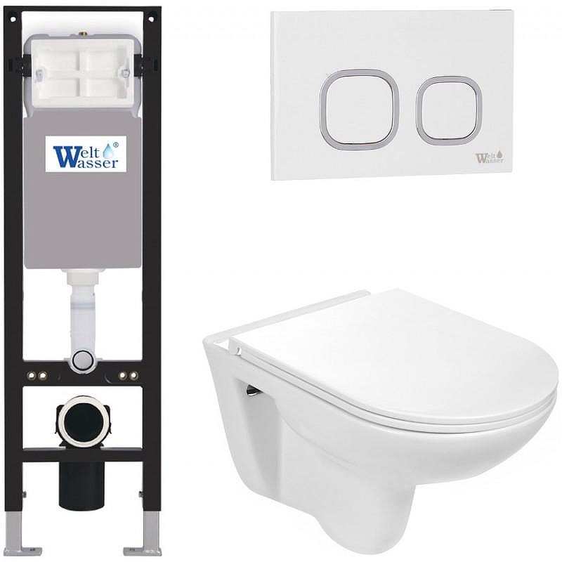 Комплект унитаза с инсталляцией WeltWasser AMBERG 350 + BAARBACH 004 GL-WT + AMBERG RD-WT 10000012287 цвет Белый глянцевый с сиденьем Микролифт и клавишей смыва цвет Белый