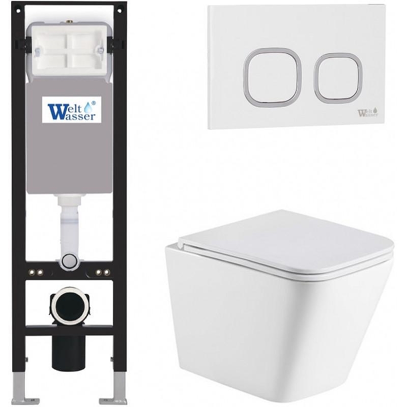 Комплект унитаза с инсталляцией WeltWasser AMBERG 350 + GELBACH 043 MT-WT + AMBERG RD-WT 10000012327 цвет Белый матовый с сиденьем Микролифт и клавишей смыва цвет Белый