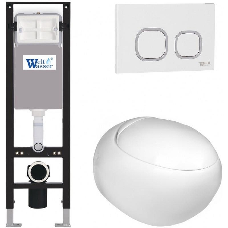 Комплект унитаза с инсталляцией WeltWasser AMBERG 350 + JECKENBACH 004 GL-WT + AMBERG RD-WT 10000012347 цвет Белый глянцевый с сиденьем Микролифт и клавишей смыва цвет Белый