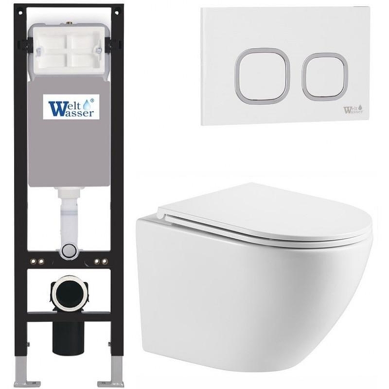 Комплект унитаза с инсталляцией WeltWasser AMBERG 350 + MERZBACH 043 MT-WT + AMBERG RD-WT 10000012392 цвет Белый матовый с сиденьем Микролифт и клавишей смыва цвет Белый