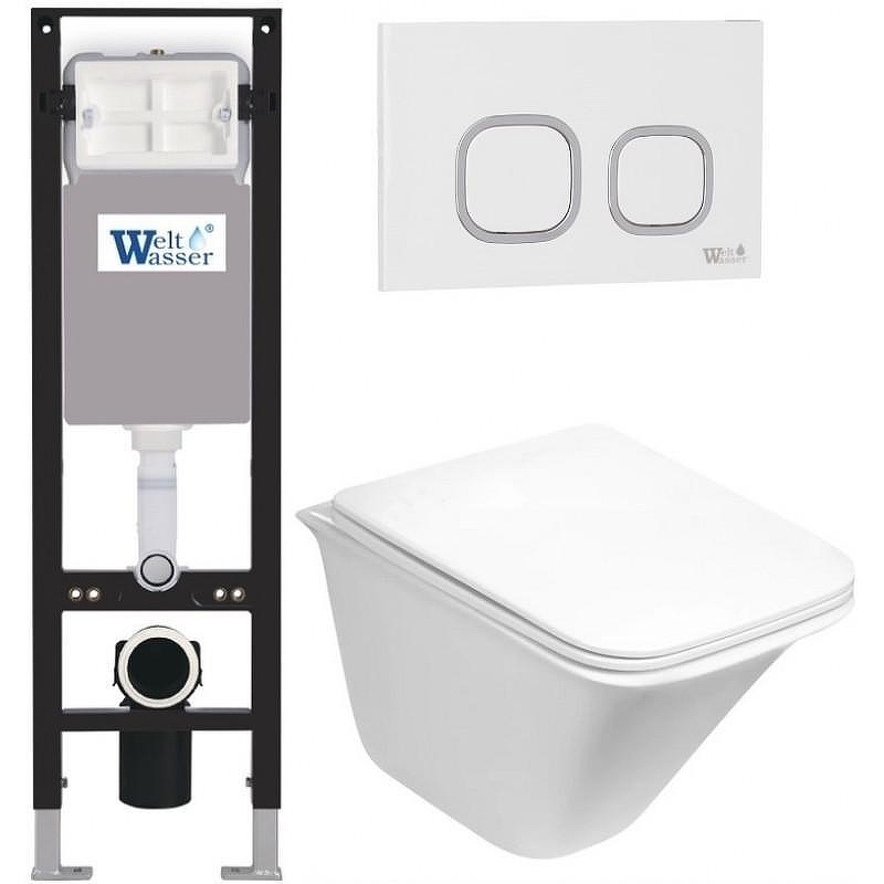 Комплект унитаза с инсталляцией WeltWasser AMBERG 350 + ROTBACH 004 GL-WT + AMBERG RD-WT 10000012407 цвет Белый глянцевый с сиденьем Микролифт и клавишей смыва цвет Белый