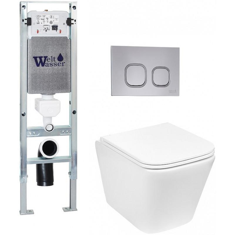 Комплект унитаза с инсталляцией WeltWasser AMBERG 350 ST + GELBACH 043 GL-WT + AMBERG RD-CR 10000011847 цвет Белый глянцевый с сиденьем Микролифт и клавишей смыва цвет Хром