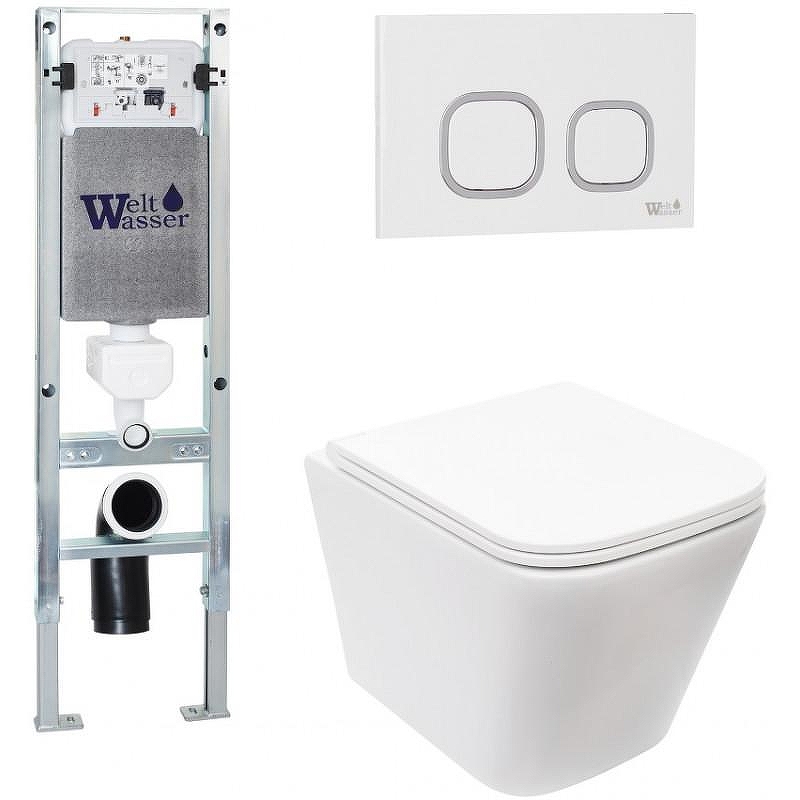 Комплект унитаза с инсталляцией WeltWasser AMBERG 350 ST + GELBACH 043 MT-WT + AMBERG RD-WT 10000011889 цвет Белый матовый с сиденьем Микролифт и клавишей смыва цвет Белый