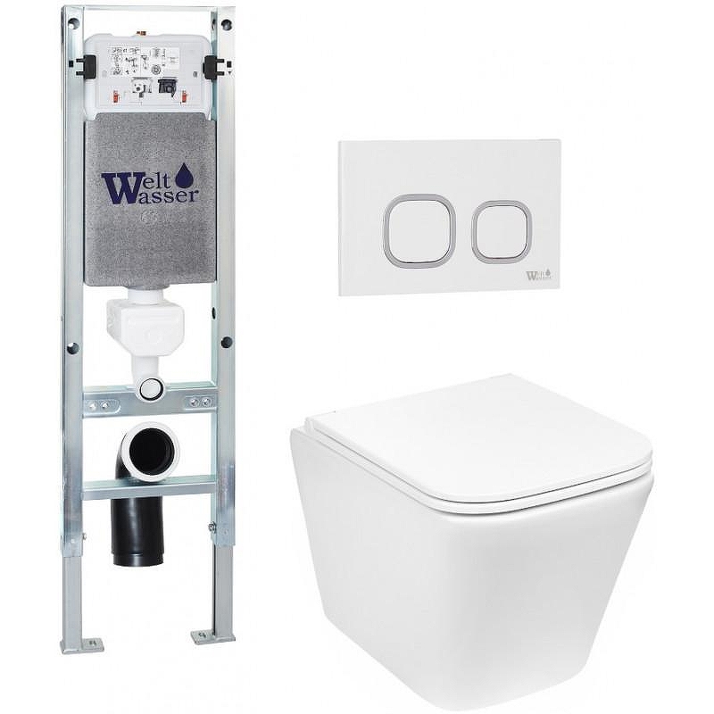 Комплект унитаза с инсталляцией WeltWasser AMBERG 350 ST + GELBACH 043 GL-WT + AMBERG RD-WT 10000011849 цвет Белый глянцевый с сиденьем Микролифт и клавишей смыва цвет Белый