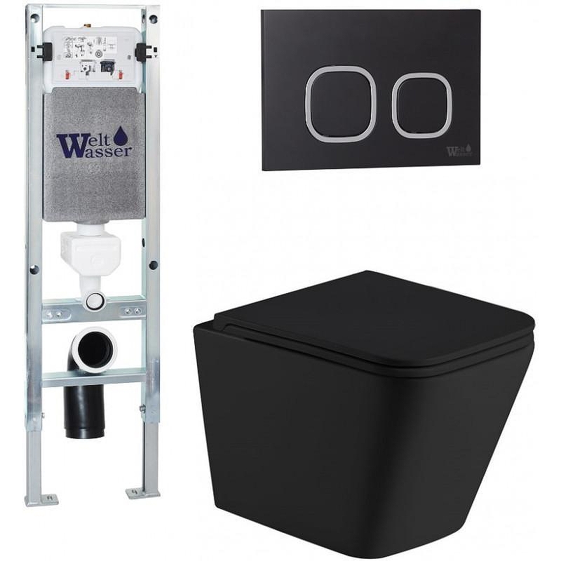 Комплект унитаза с инсталляцией WeltWasser AMBERG 350 ST + GELBACH 043 MT-BL + AMBERG RD-BL 10000011969 цвет Черный матовый с сиденьем Микролифт и клавишей смыва цвет Черный