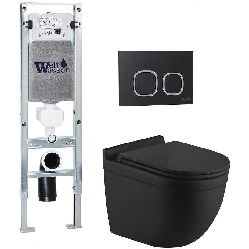 Комплект унитаза с инсталляцией WeltWasser AMBERG 350 ST + HEIMBACH 043 MT-BL + AMBERG RD-BL 10000012221 цвет Черный матовый с сиденьем Микролифт и клавишей смыва цвет Черный