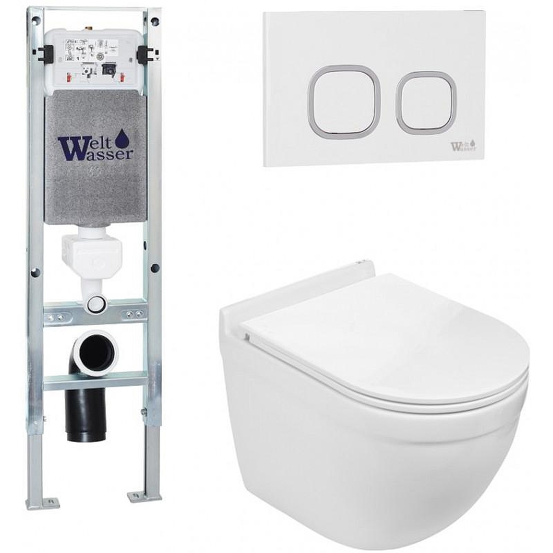 Комплект унитаза с инсталляцией WeltWasser AMBERG 350 ST + HEIMBACH 043 GL-WT + AMBERG RD-WT 10000012134 цвет Белый глянцевый с сиденьем Микролифт и клавишей смыва цвет Белый