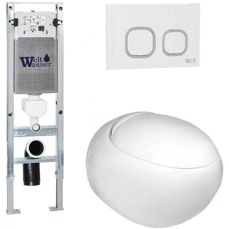 Комплект унитаза с инсталляцией WeltWasser AMBERG 350 ST + JECKENBACH 004 GL-WT + AMBERG RD-WT 10000006537 цвет Белый глянцевый с сиденьем Микролифт и клавишей смыва цвет Белый