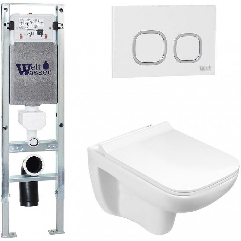 Комплект унитаза с инсталляцией WeltWasser AMBERG 350 ST + KEHLBACH 004 GL-WT + AMBERG RD-WT 10000006541 цвет Белый глянцевый с сиденьем Микролифт и клавишей смыва цвет Белый