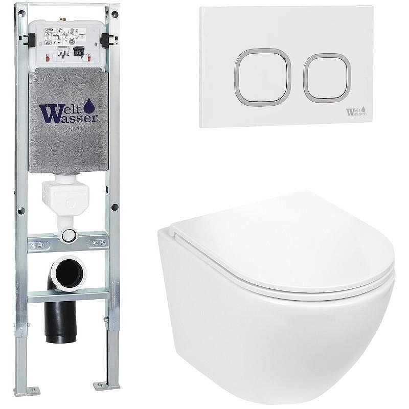 Комплект унитаза с инсталляцией WeltWasser AMBERG 350 ST + MERZBACH 043 GL-WT + AMBERG RD-WT 10000011285 цвет Белый глянцевый с сиденьем Микролифт и клавишей смыва цвет Белый