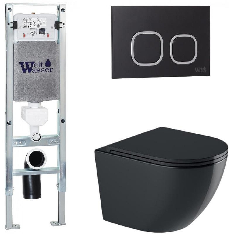 Комплект унитаза с инсталляцией WeltWasser AMBERG 350 ST + MERZBACH 041 XL MT-BL + AMBERG RD-BL 10000010928 цвет Черный матовый с сиденьем Микролифт и клавишей смыва цвет Черный
