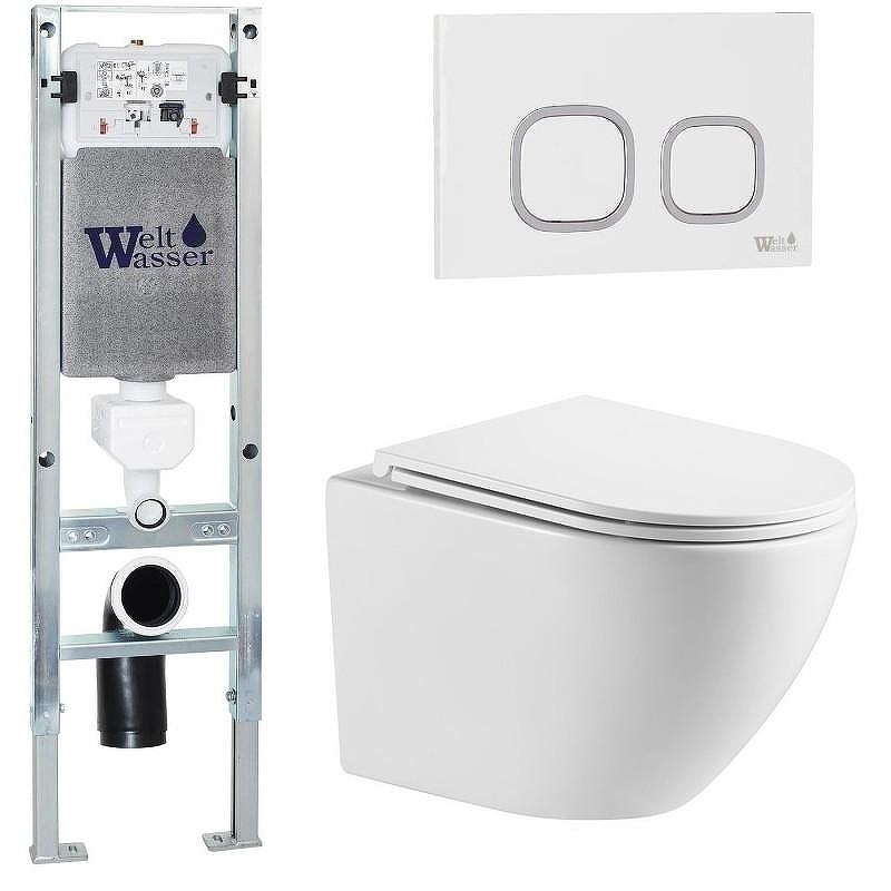 Комплект унитаза с инсталляцией WeltWasser AMBERG 350 ST + MERZBACH 043 MT-WT + AMBERG RD-WT 10000011408 цвет Белый матовый с сиденьем Микролифт и клавишей смыва цвет Белый