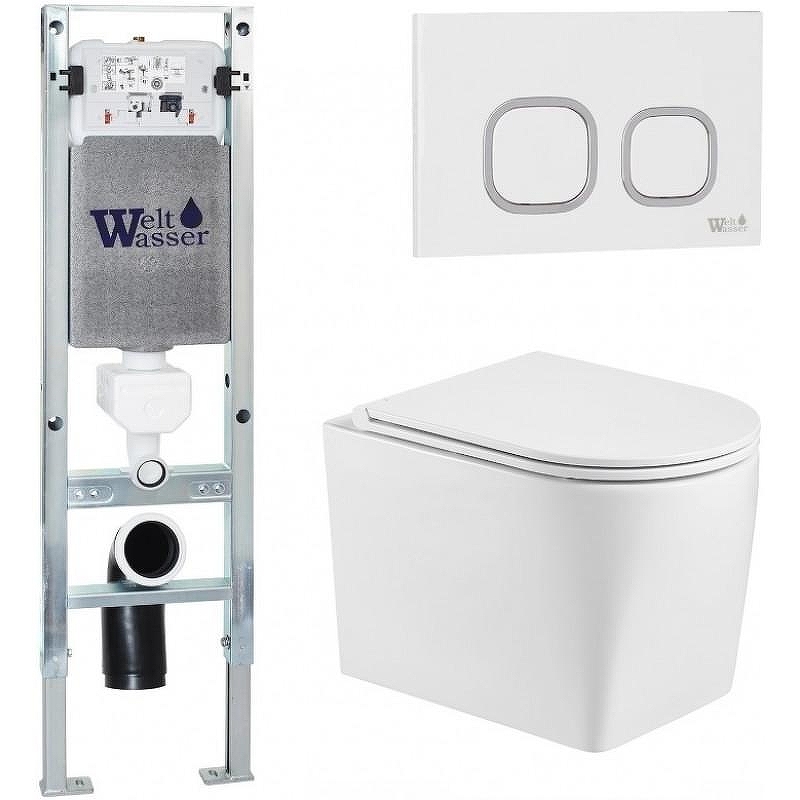 Комплект унитаза с инсталляцией WeltWasser AMBERG 350 ST + NESENBACH 004 GL-WT + AMBERG RD-WT 10000008923 цвет Белый глянцевый с сиденьем Микролифт и клавишей смыва цвет Белый