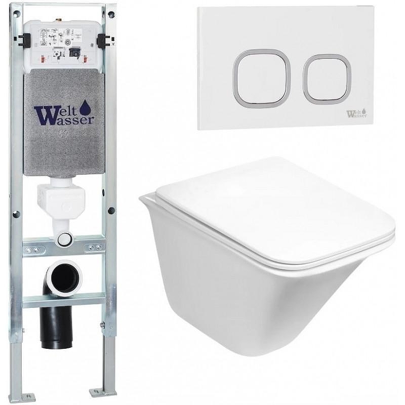 Комплект унитаза с инсталляцией WeltWasser AMBERG 350 ST + ROTBACH 004 GL-WT + AMBERG RD-WT 10000006570 цвет Белый глянцевый с сиденьем Микролифт и клавишей смыва цвет Белый