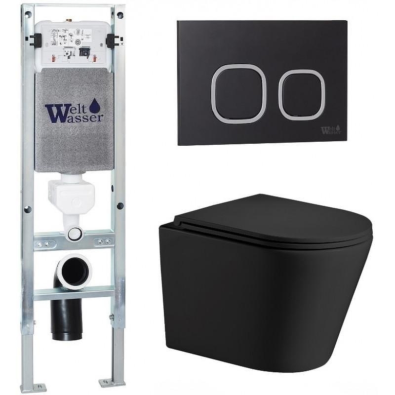 Комплект унитаза с инсталляцией WeltWasser AMBERG 350 ST + SALZBACH 043 MT-BL + AMBERG RD-BL 10000011522 цвет Черный матовый с сиденьем Микролифт и клавишей смыва цвет Черный