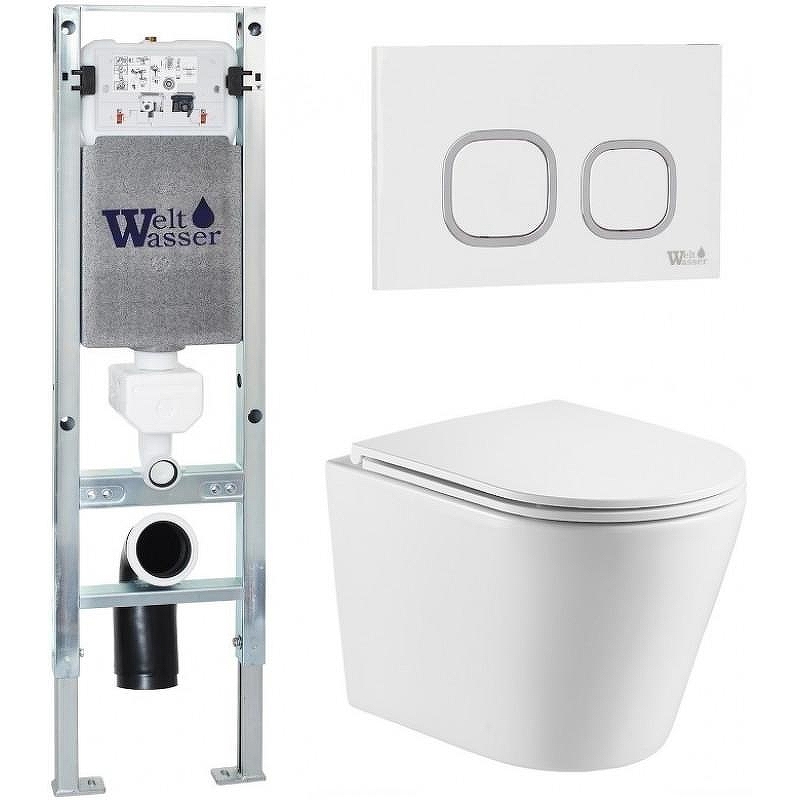 Комплект унитаза с инсталляцией WeltWasser AMBERG 350 ST + SALZBACH 043 GL-WT + AMBERG RD-WT 10000011487 цвет Белый глянцевый с сиденьем Микролифт и клавишей смыва цвет Белый