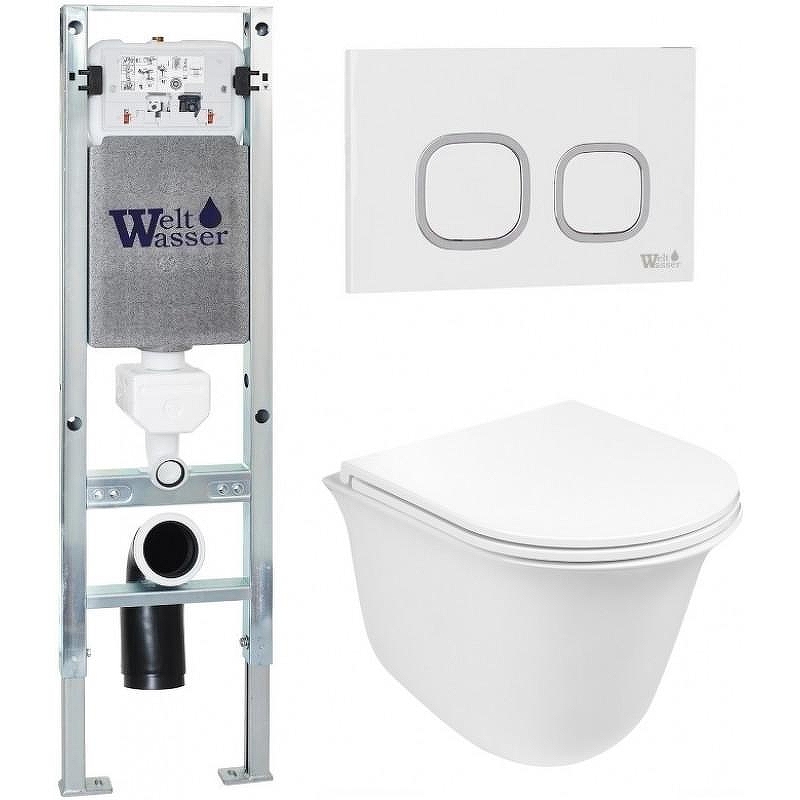 Комплект унитаза с инсталляцией WeltWasser AMBERG 350 ST + TELBACH 004 GL-WT + AMBERG RD-WT 10000006590 цвет Белый глянцевый с сиденьем Микролифт и клавишей смыва цвет Белый