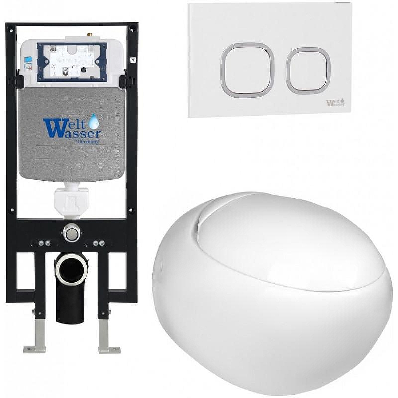 Комплект унитаза с инсталляцией WeltWasser AMBERG 497 + JECKENBACH 004 GL-WT + AMBERG RD-WT 10000006626 цвет Белый глянцевый с сиденьем Микролифт и клавишей смыва цвет Белый