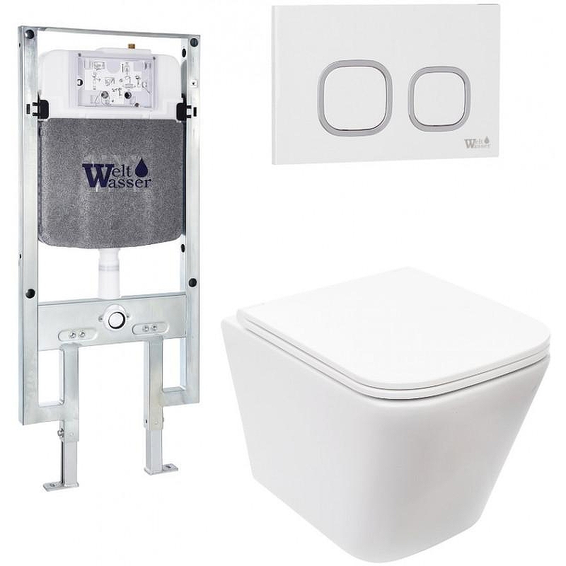 Комплект унитаза с инсталляцией WeltWasser AMBERG 497 ST + GELBACH 043 MT-WT + AMBERG RD-WT 10000011899 цвет Белый матовый с сиденьем Микролифт и клавишей смыва цвет Белый