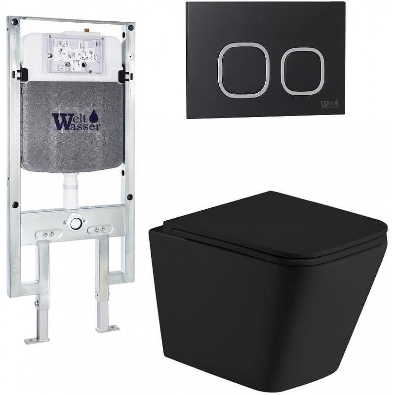 Комплект унитаза с инсталляцией WeltWasser AMBERG 497 ST + GELBACH 043 MT-BL + AMBERG RD-BL 10000011980 цвет Черный матовый с сиденьем Микролифт и клавишей смыва цвет Черный