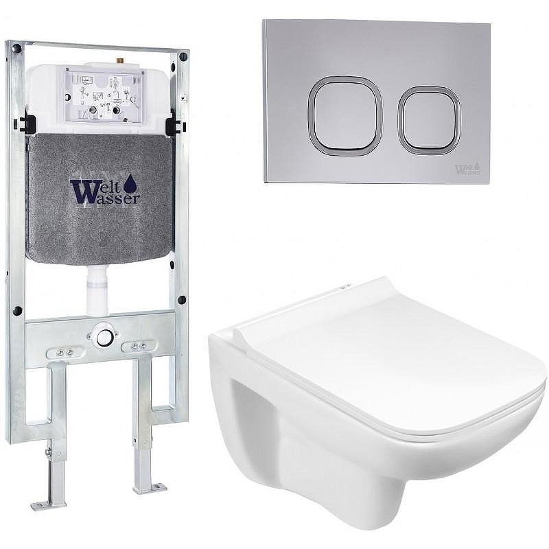 Комплект унитаза с инсталляцией WeltWasser AMBERG 497 ST + KEHLBACH 004 GL-WT + AMBERG RD-CR 10000006716 цвет Белый глянцевый с сиденьем Микролифт и клавишей смыва цвет Хром