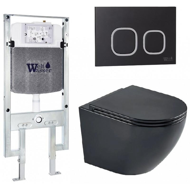 Комплект унитаза с инсталляцией WeltWasser AMBERG 497 ST + MERZBACH 043 MT-BL + AMBERG RD-BL 10000011335 цвет Черный матовый с сиденьем Микролифт и клавишей смыва цвет Черный