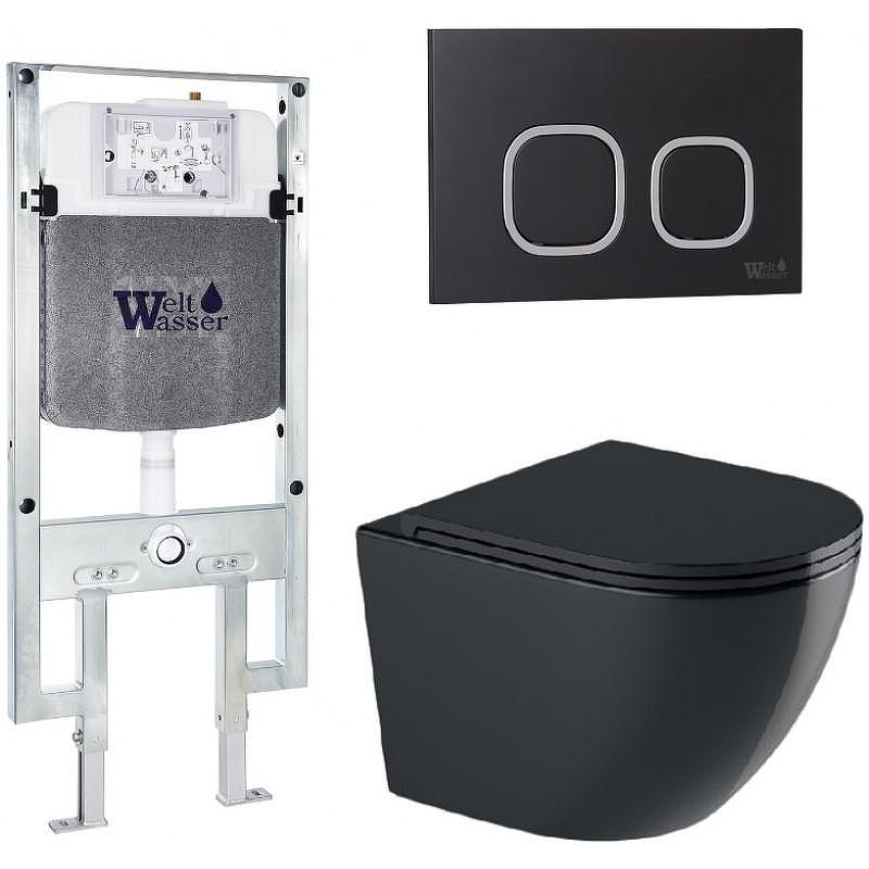 Комплект унитаза с инсталляцией WeltWasser AMBERG 497 ST + MERZBACH 041 XL MT-BL + AMBERG RD-BL 10000010938 цвет Черный матовый с сиденьем Микролифт и клавишей смыва цвет Черный