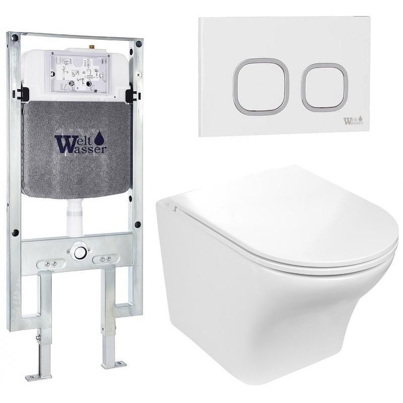 Комплект унитаза с инсталляцией WeltWasser AMBERG 497 ST + ODENBACH 004 GL-WT + AMBERG RD-WT 10000006742 цвет Белый глянцевый с сиденьем Микролифт и клавишей смыва цвет Белый