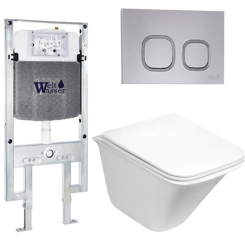 Комплект унитаза с инсталляцией WeltWasser AMBERG 497 ST + ROTBACH 004 GL-WT + AMBERG RD-CR 10000006744 цвет Белый глянцевый с сиденьем Микролифт и клавишей смыва цвет Хром