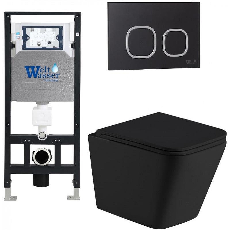 Комплект унитаза с инсталляцией WeltWasser AMBERG 506 + GELBACH 043 MT-BL + AMBERG RD-BL 10000011985 цвет Черный матовый с сиденьем Микролифт и клавишей смыва цвет Черный