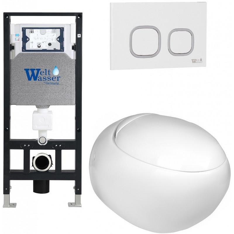Комплект унитаза с инсталляцией WeltWasser AMBERG 506 + JECKENBACH 004 GL-WT + AMBERG RD-WT 10000006802 цвет Белый глянцевый с сиденьем Микролифт и клавишей смыва цвет Белый