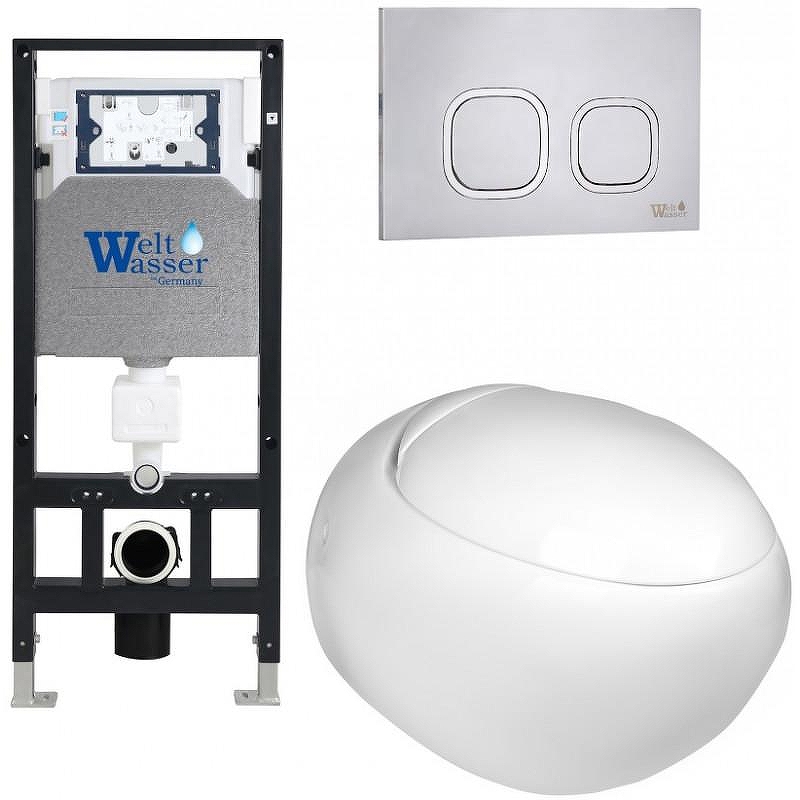 Комплект унитаза с инсталляцией WeltWasser AMBERG 506 + JECKENBACH 004 GL-WT + AMBERG RD-CR 10000006800 цвет Белый глянцевый с сиденьем Микролифт и клавишей смыва цвет Хром