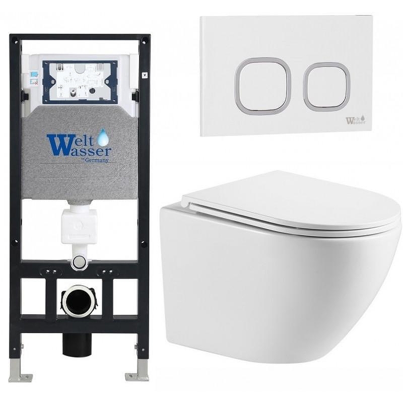 Комплект унитаза с инсталляцией WeltWasser AMBERG 506 + MERZBACH 043 MT-WT + AMBERG RD-WT 10000011423 цвет Белый матовый с сиденьем Микролифт и клавишей смыва цвет Белый