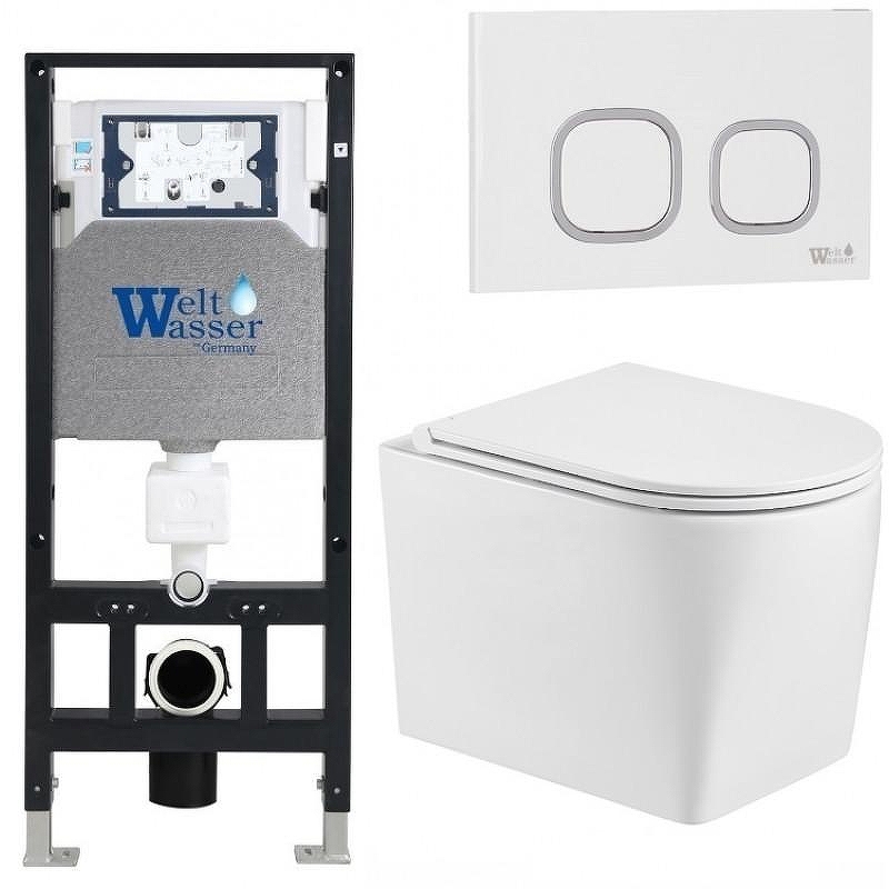 Комплект унитаза с инсталляцией WeltWasser AMBERG 506 + NESENBACH 004 GL-WT + AMBERG RD-WT 10000008935 цвет Белый глянцевый с сиденьем Микролифт и клавишей смыва цвет Белый