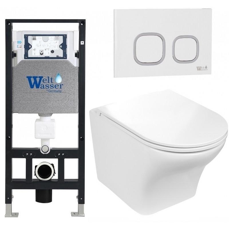 Комплект унитаза с инсталляцией WeltWasser AMBERG 506 + ODENBACH 004 GL-WT + AMBERG RD-WT 10000006830 цвет Белый глянцевый с сиденьем Микролифт и клавишей смыва цвет Белый