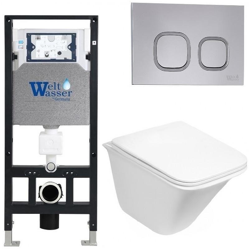 Комплект унитаза с инсталляцией WeltWasser AMBERG 506 + ROTBACH 004 GL-WT + AMBERG RD-CR 10000006832 цвет Белый глянцевый с сиденьем Микролифт и клавишей смыва цвет Хром
