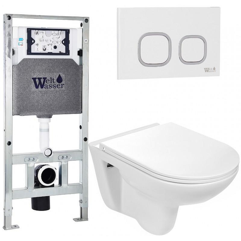 Комплект унитаза с инсталляцией WeltWasser AMBERG 506 ST + BAARBACH 004 GL-WT + AMBERG RD-WT 10000006858 цвет Белый глянцевый с сиденьем Микролифт и клавишей смыва цвет Белый