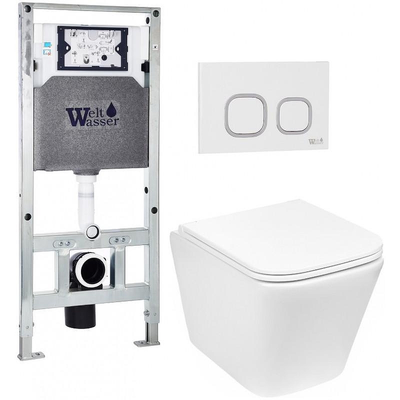 Комплект унитаза с инсталляцией WeltWasser AMBERG 506 ST + GELBACH 043 GL-WT + AMBERG RD-WT 10000011869 цвет Белый глянцевый с сиденьем Микролифт и клавишей смыва цвет Белый