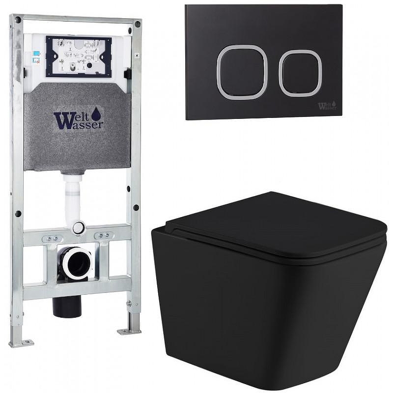Комплект унитаза с инсталляцией WeltWasser AMBERG 506 ST + GELBACH 043 MT-BL + AMBERG RD-BL 10000011990 цвет Черный матовый с сиденьем Микролифт и клавишей смыва цвет Черный
