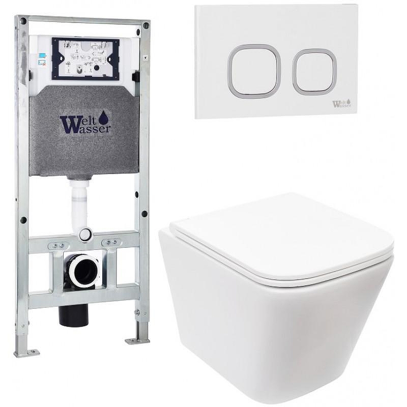 Комплект унитаза с инсталляцией WeltWasser AMBERG 506 ST + GELBACH 043 MT-WT + AMBERG RD-WT 10000011909 цвет Белый матовый с сиденьем Микролифт и клавишей смыва цвет Белый