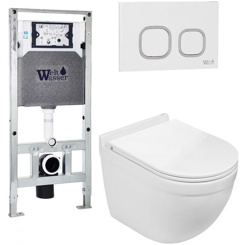 Комплект унитаза с инсталляцией WeltWasser AMBERG 506 ST + HEIMBACH 043 GL-WT + AMBERG RD-WT 10000012154 цвет Белый глянцевый с сиденьем Микролифт и клавишей смыва цвет Белый