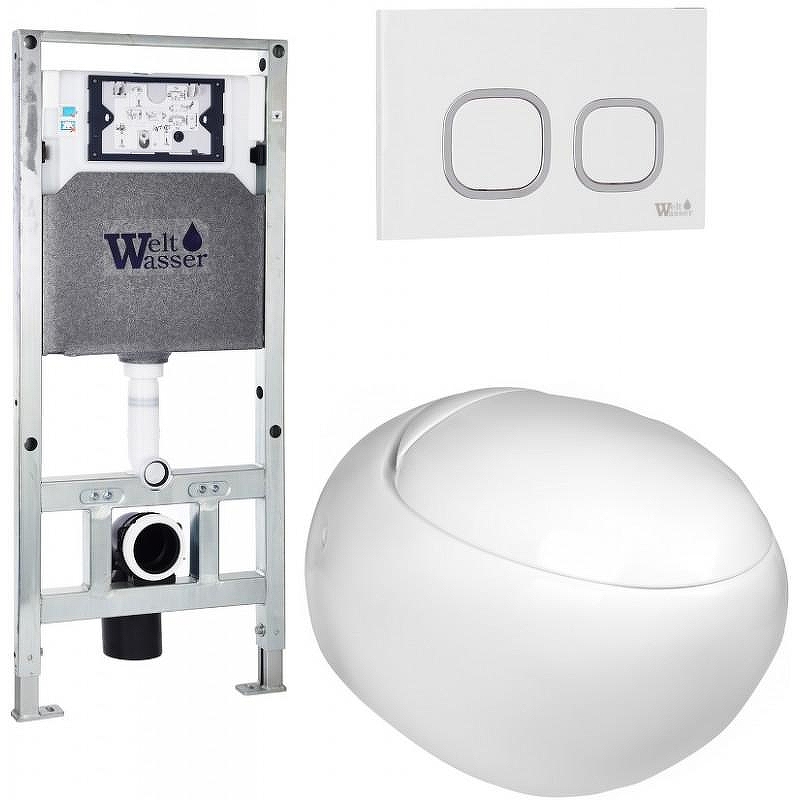 Комплект унитаза с инсталляцией WeltWasser AMBERG 506 ST + JECKENBACH 004 GL-WT + AMBERG RD-WT 10000006890 цвет Белый глянцевый с сиденьем Микролифт и клавишей смыва цвет Белый