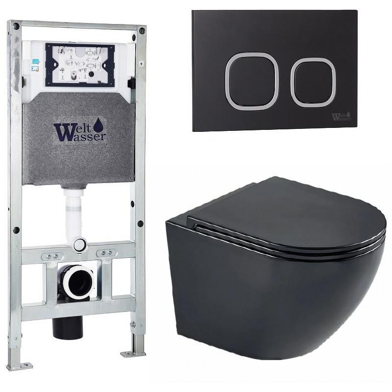 Комплект унитаза с инсталляцией WeltWasser AMBERG 506 ST + MERZBACH 043 MT-BL + AMBERG RD-BL 10000011345 цвет Черный матовый с сиденьем Микролифт и клавишей смыва цвет Черный