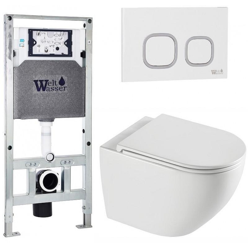 Комплект унитаза с инсталляцией WeltWasser AMBERG 506 ST + MERZBACH 043 XL GL-WT + AMBERG RD-WT 10000013784 цвет Белый глянцевый с сиденьем Микролифт и клавишей смыва цвет Белый
