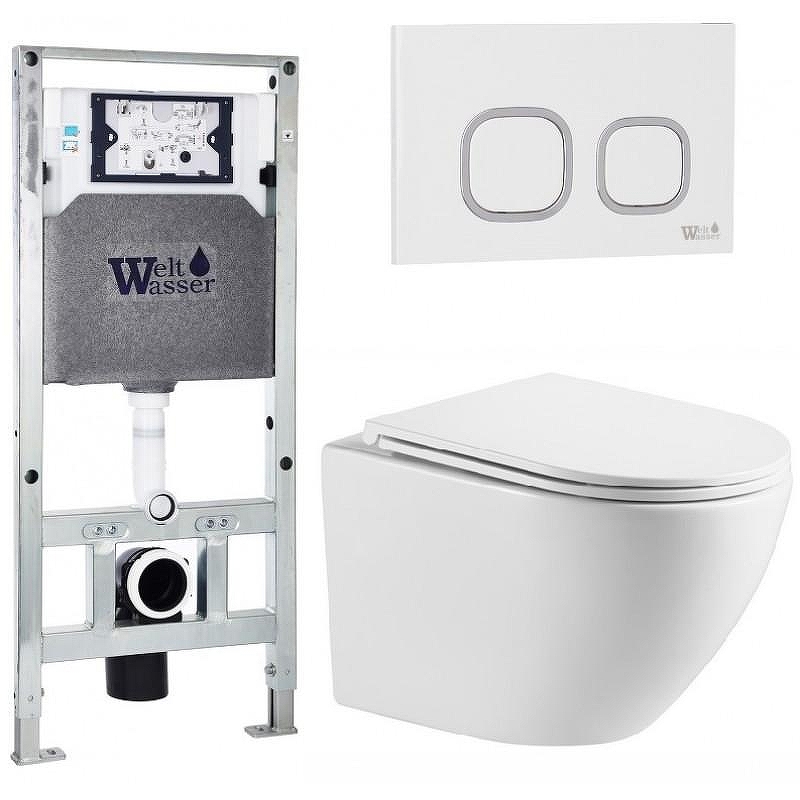 Комплект унитаза с инсталляцией WeltWasser AMBERG 506 ST + MERZBACH 043 MT-WT + AMBERG RD-WT 10000011428 цвет Белый матовый с сиденьем Микролифт и клавишей смыва цвет Белый
