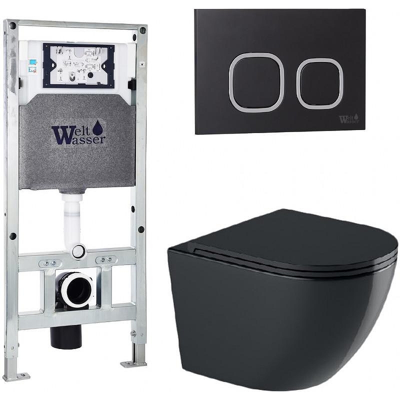 Комплект унитаза с инсталляцией WeltWasser AMBERG 506 ST + MERZBACH 041 XL MT-BL + AMBERG RD-BL 10000010943 цвет Черный матовый с сиденьем Микролифт и клавишей смыва цвет Черный