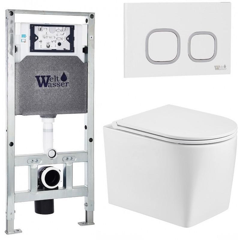 Комплект унитаза с инсталляцией WeltWasser AMBERG 506 ST + NESENBACH 004 GL-WT + AMBERG RD-WT 10000008939 цвет Белый глянцевый с сиденьем Микролифт и клавишей смыва цвет Белый