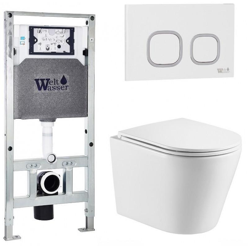 Комплект унитаза с инсталляцией WeltWasser AMBERG 506 ST + SALZBACH 043 GL-WT + AMBERG RD-WT 10000011507 цвет Белый глянцевый с сиденьем Микролифт и клавишей смыва цвет Белый